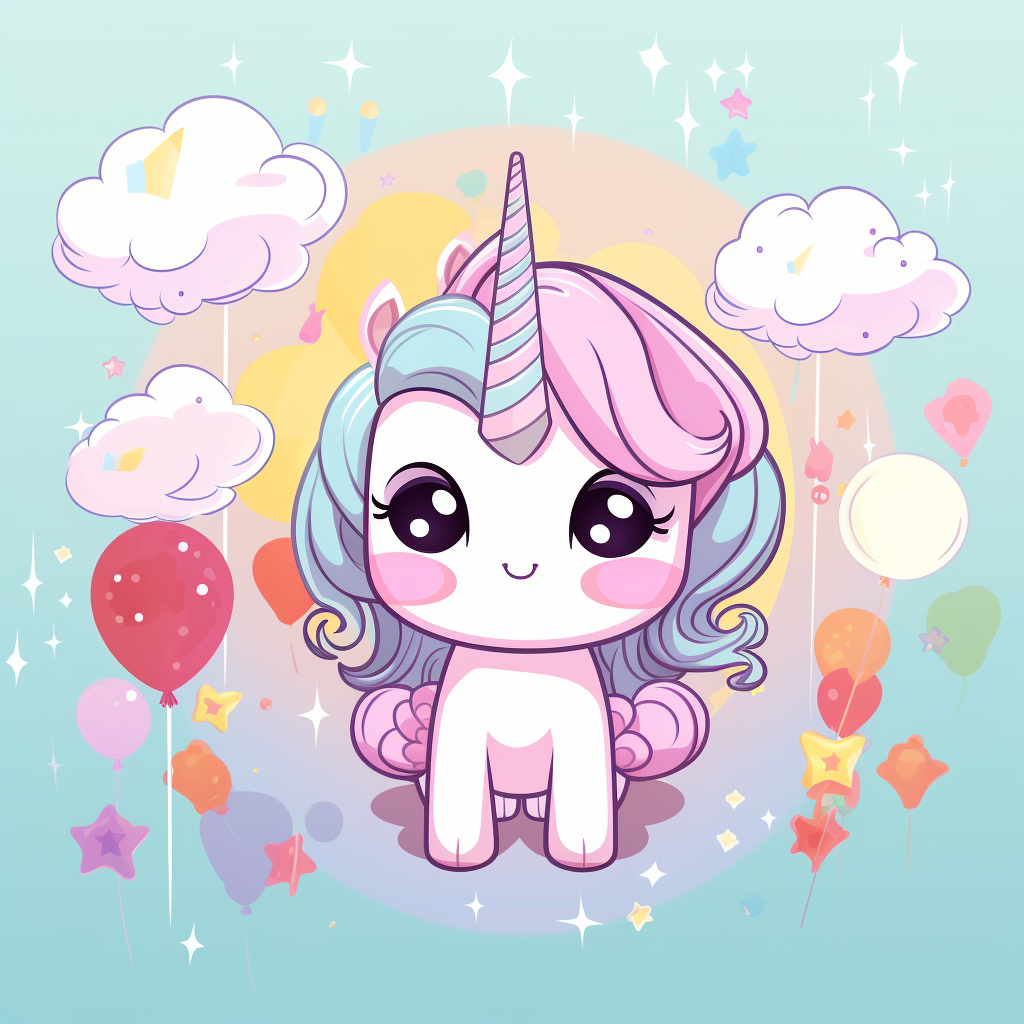 Cute kawaii birthday unicorn illustration