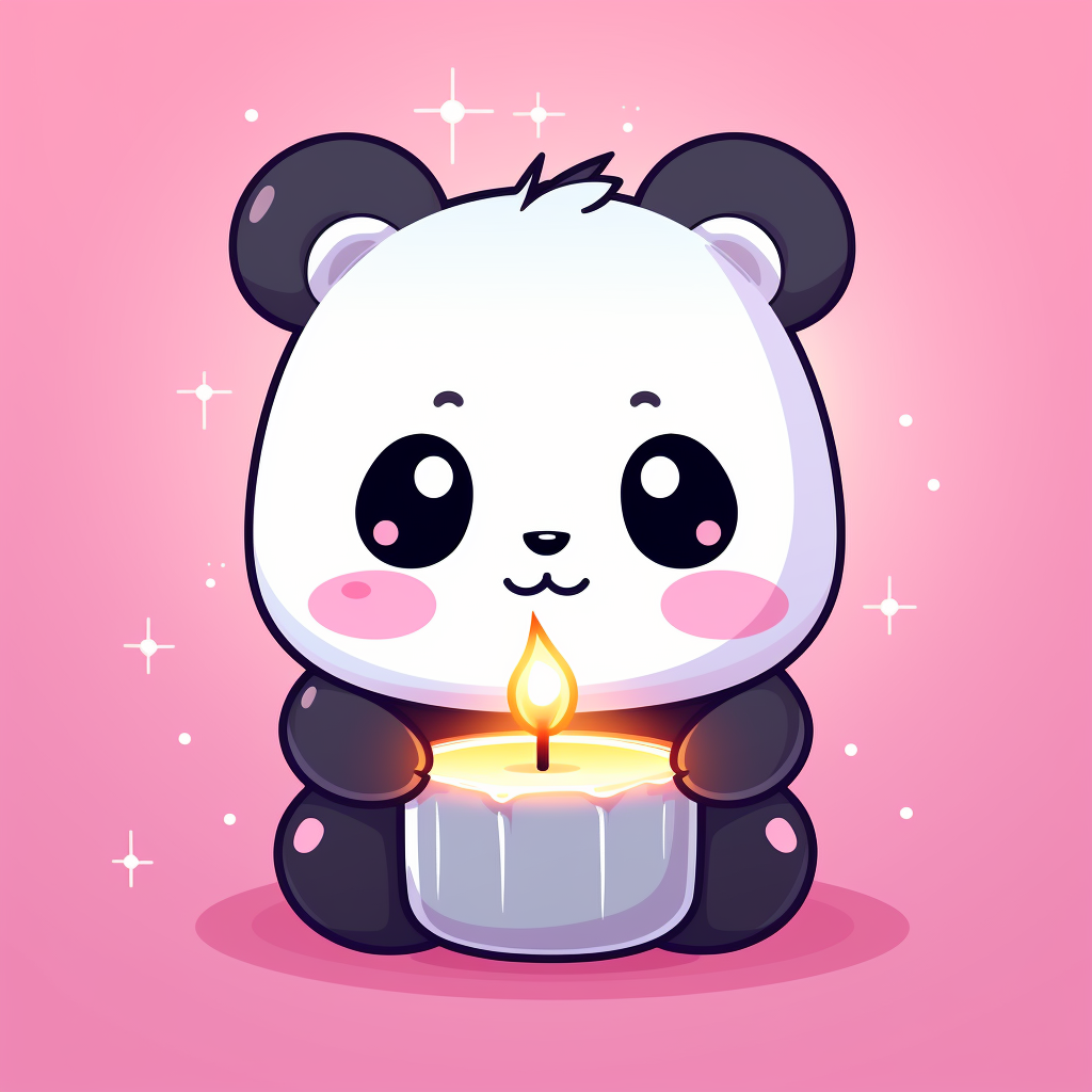 Cute kawaii panda holding candle