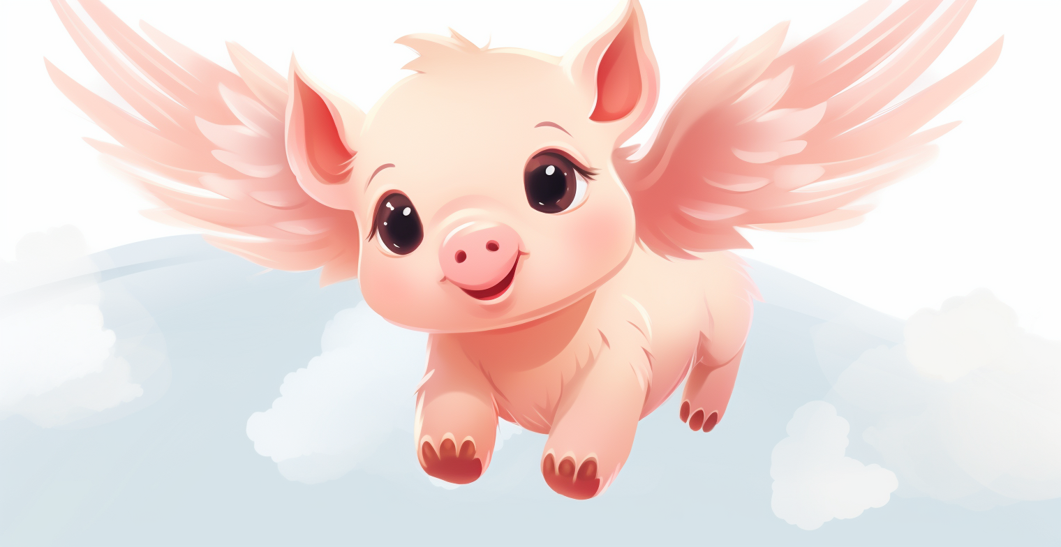 Cute kawaii pig flying logo