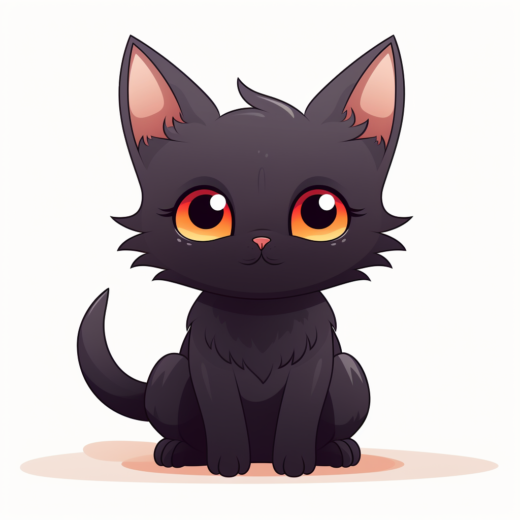 Cute black cat in kawaii anime style