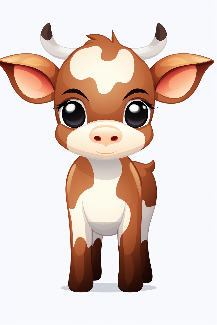 Adorable cartoon cow in kawaii style