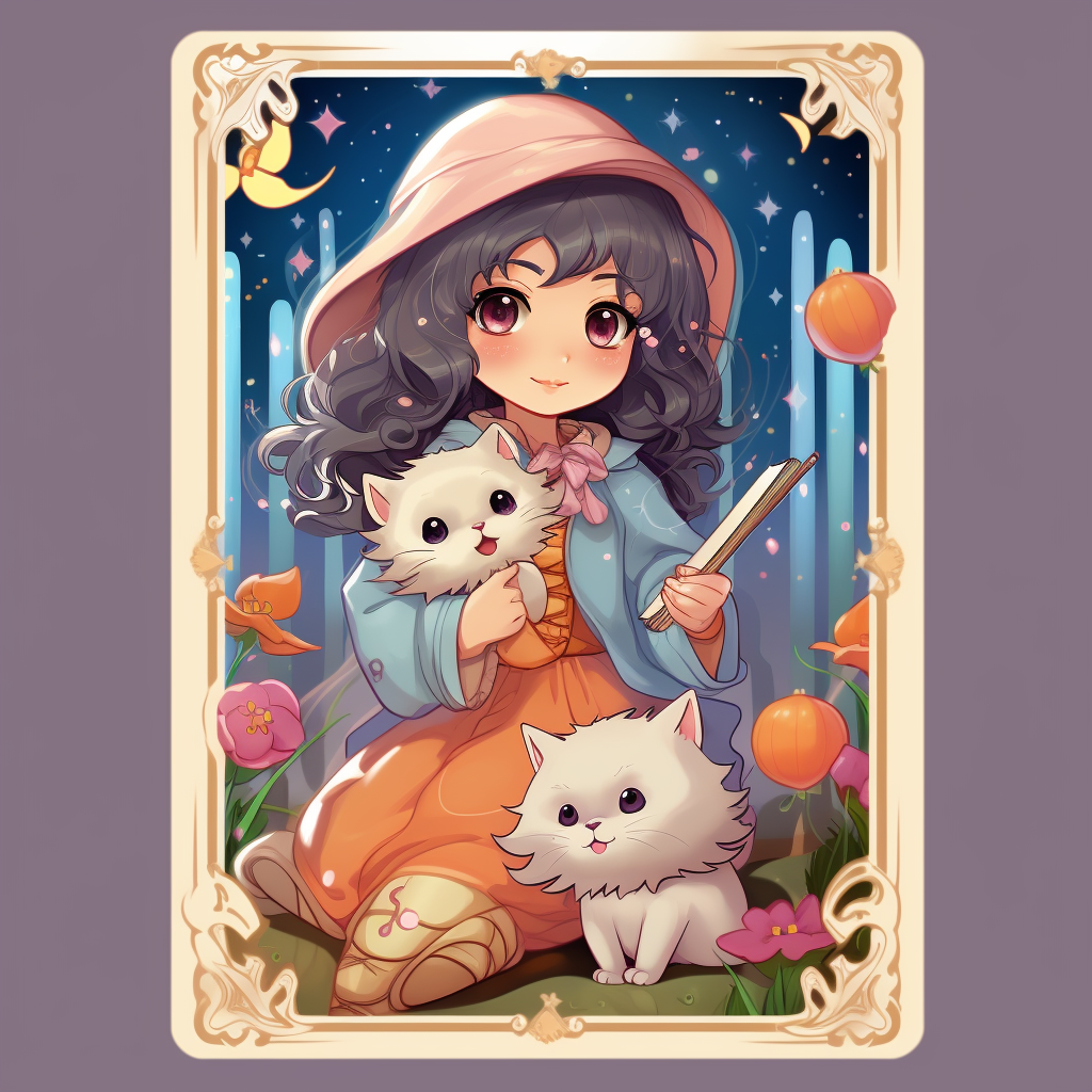 Adorable kawaii tarot card in cartoon style