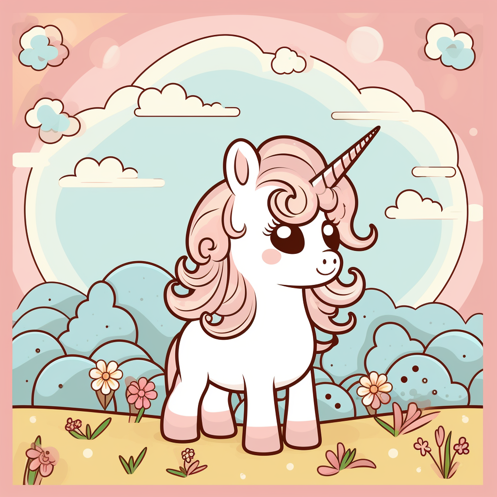 Cute Kawaii Unicorn Flat Illustration