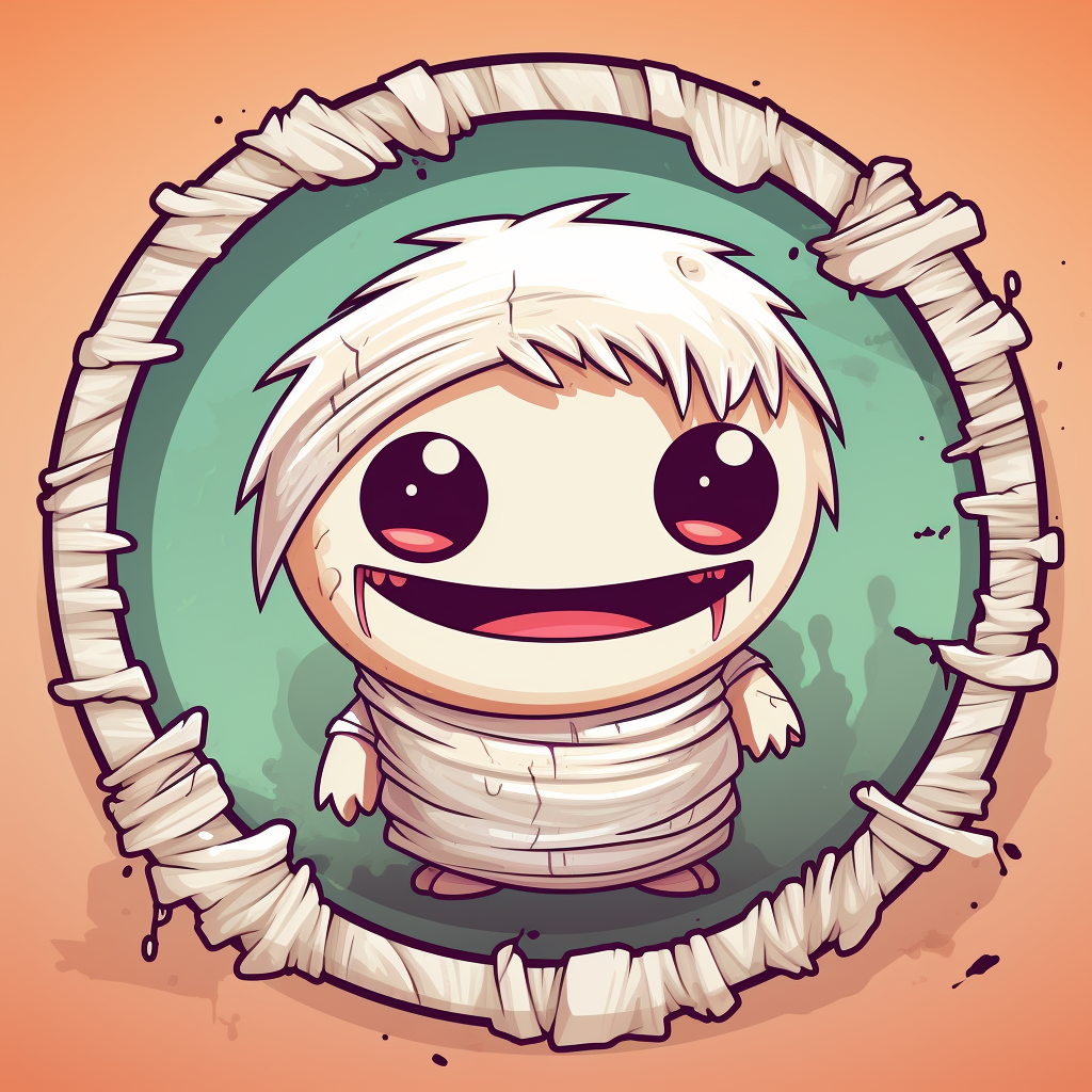 Adorable kawaii mummy growling in round frame