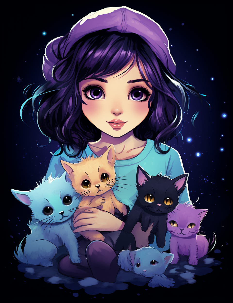 Illustration of Cute Kid and Pets