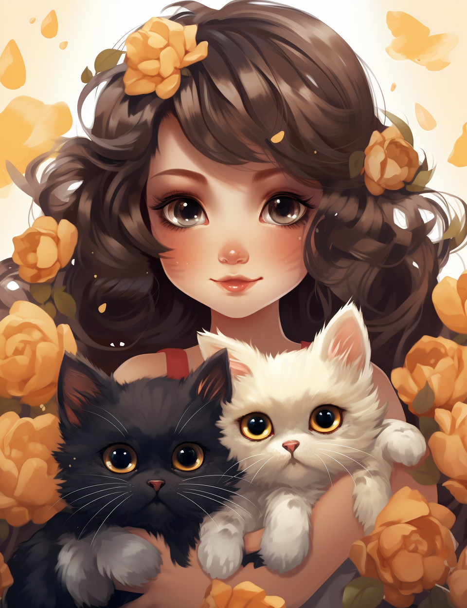 Adorable kid and pets in chibi portraits