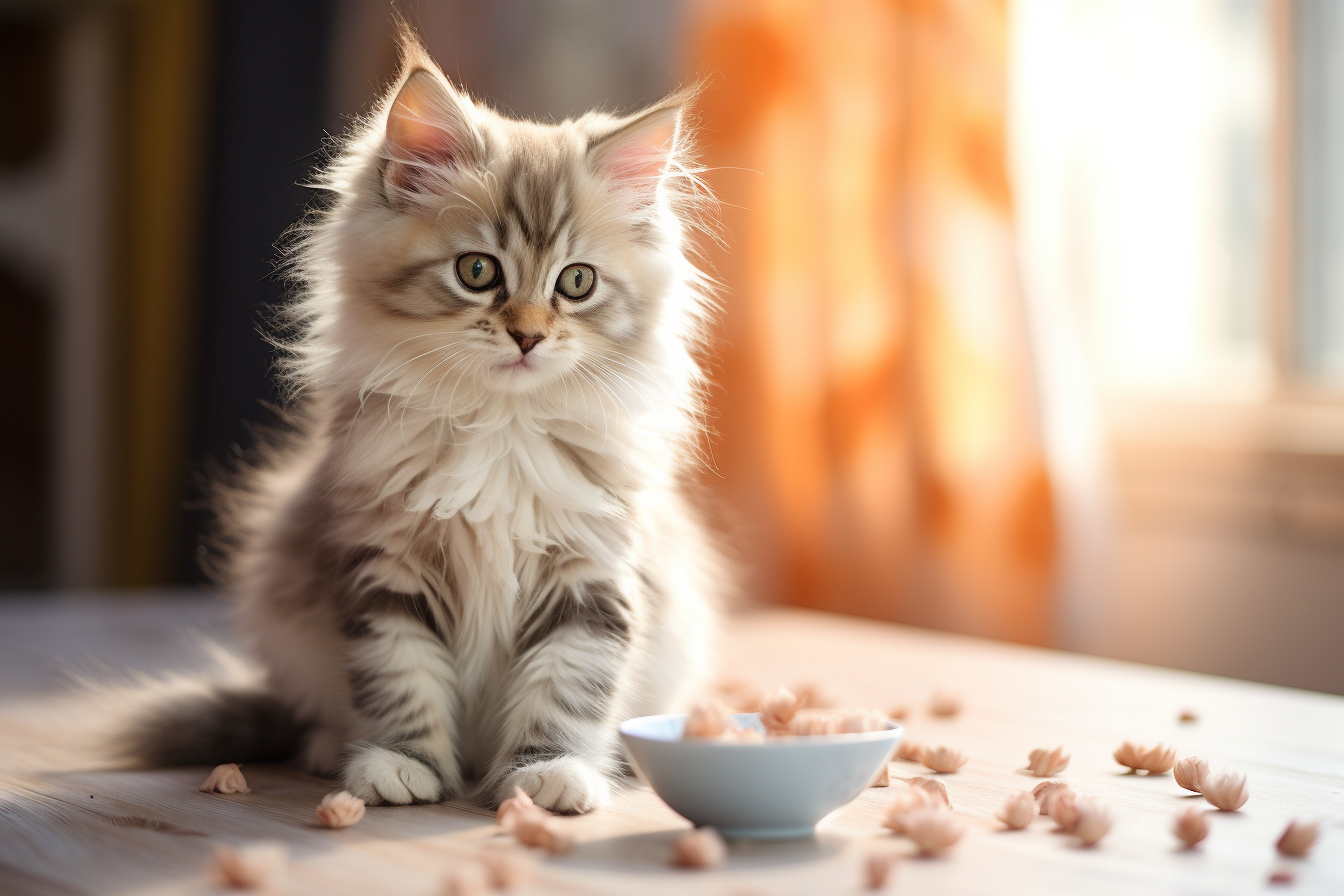 Cute kitten eating catfood