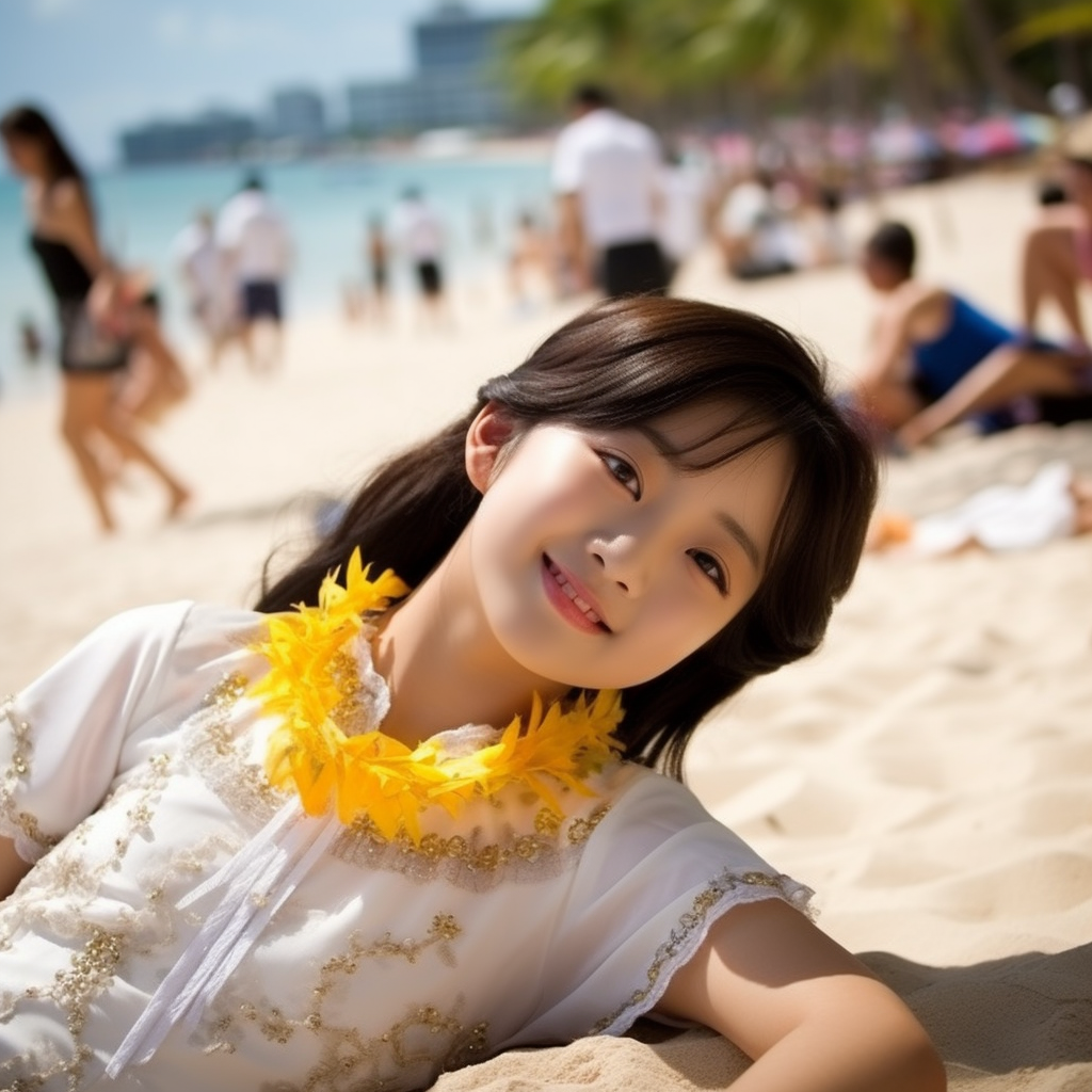 Cute Korean girl enjoying Waikiki beach