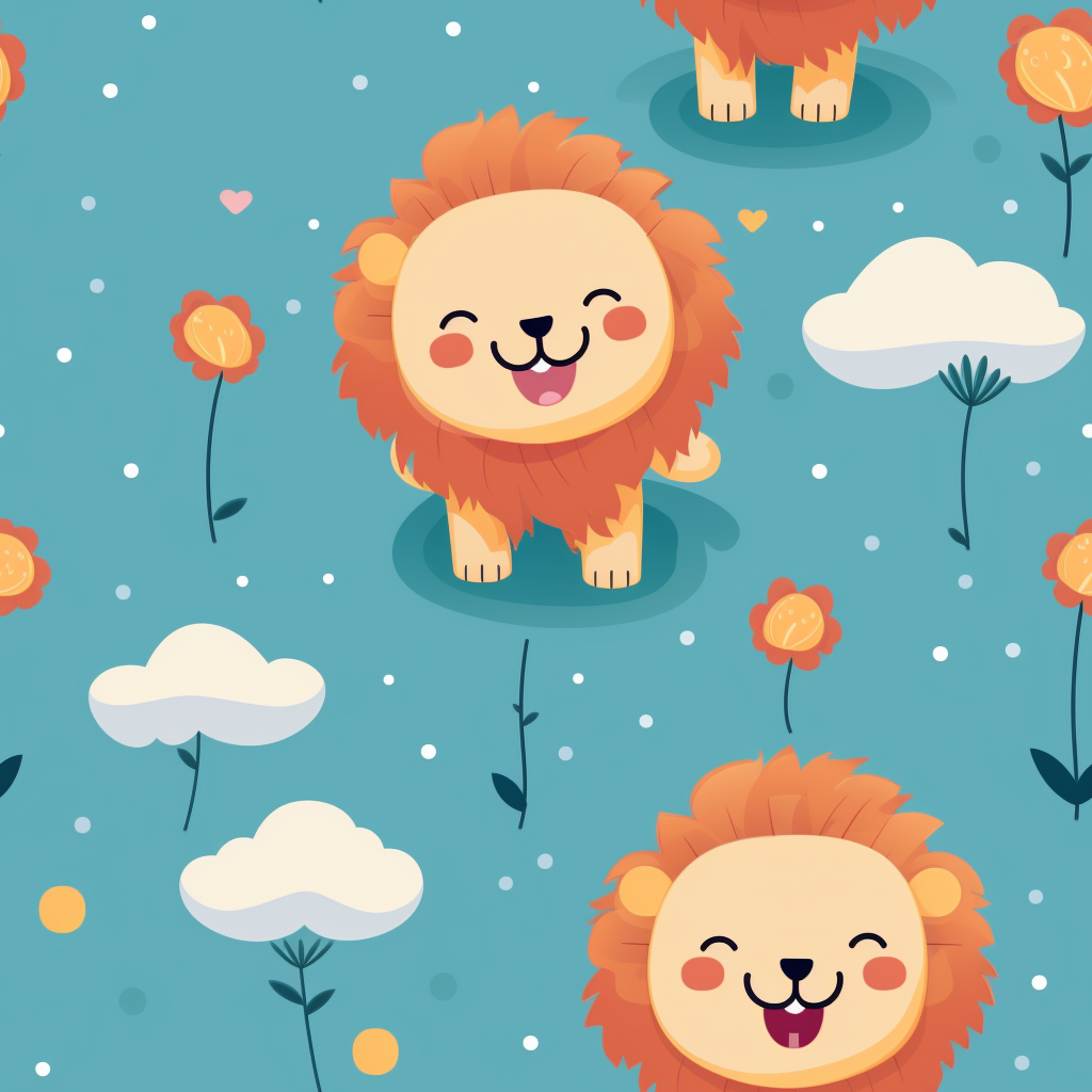 Cute lions playing in kawaii style