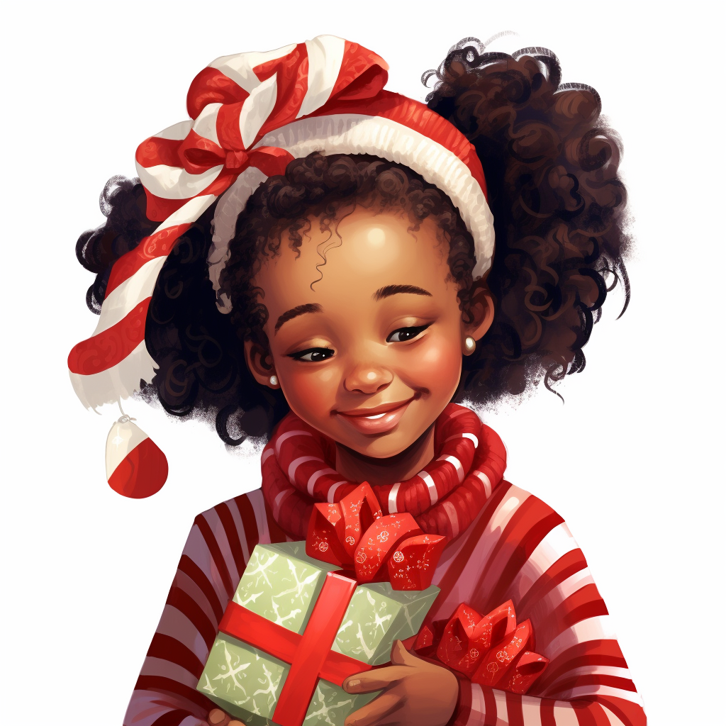 Smiling African American girl with Christmas present