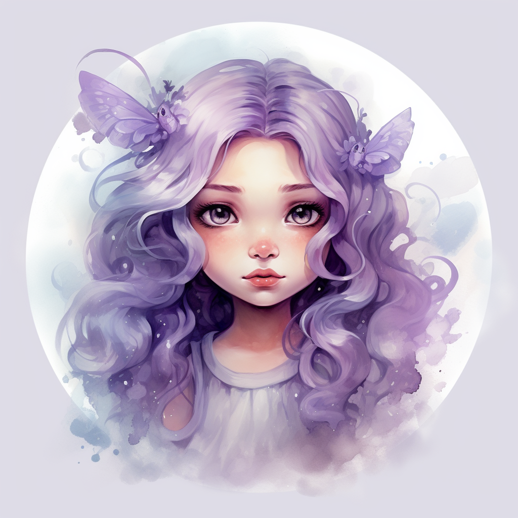 Cute little girl in pastel purple anime frame