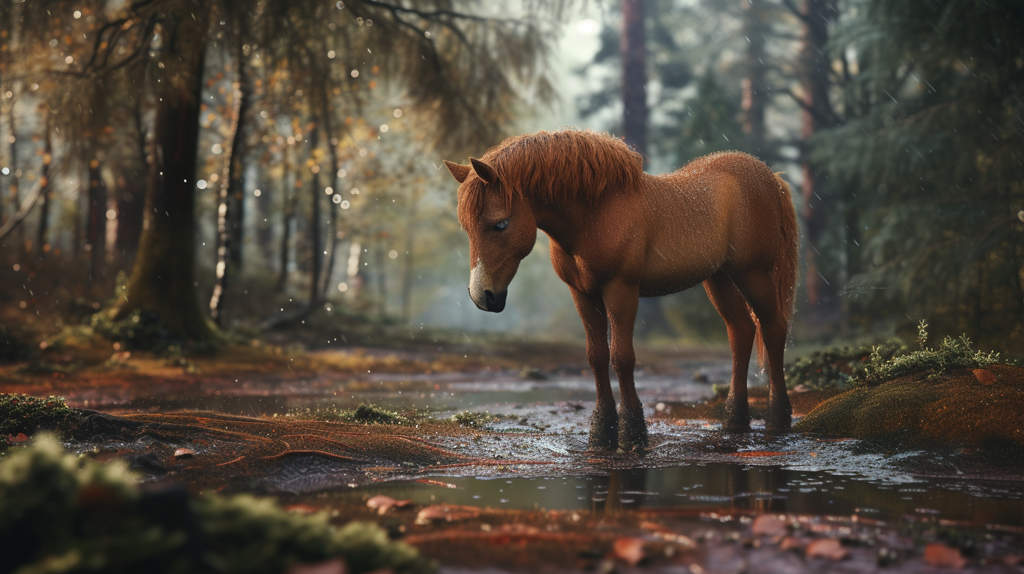 Cute little horse in the forest