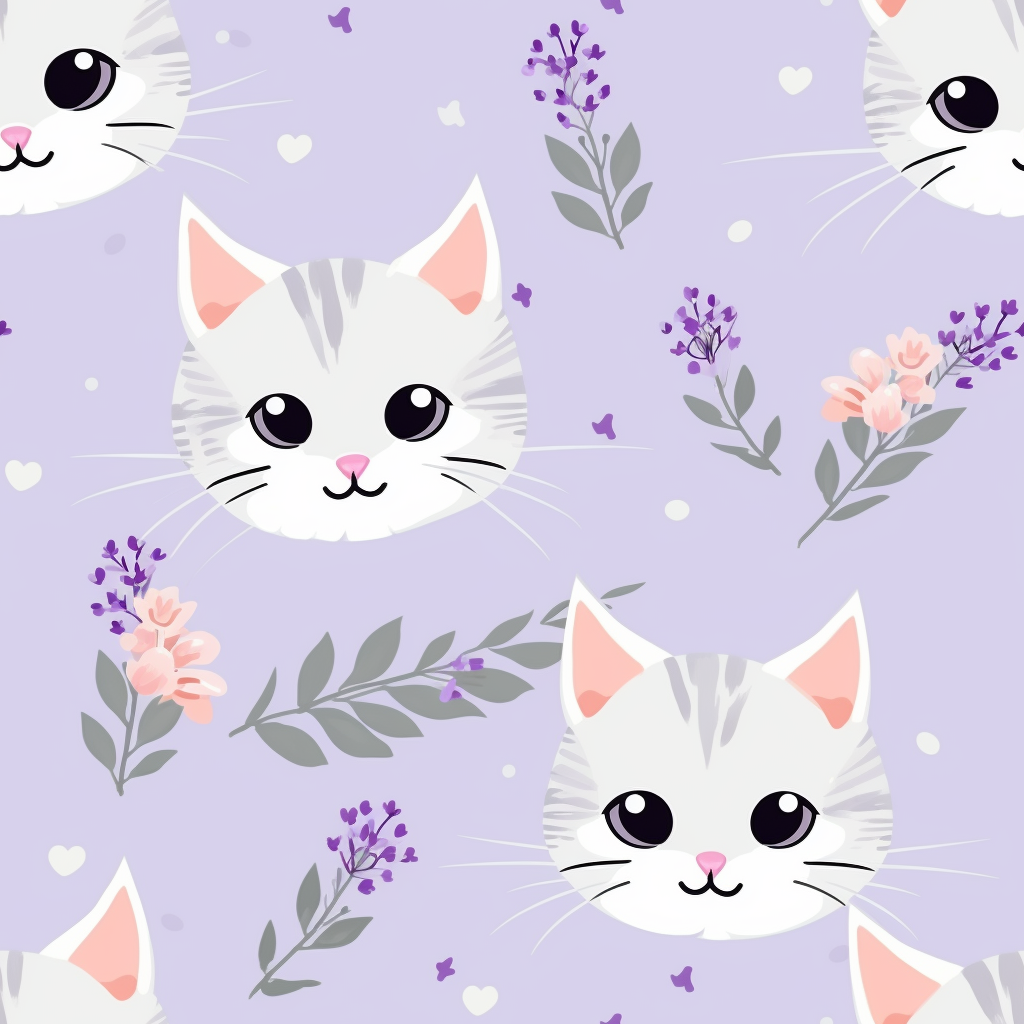 Cute Little Kitty on Lilac Background