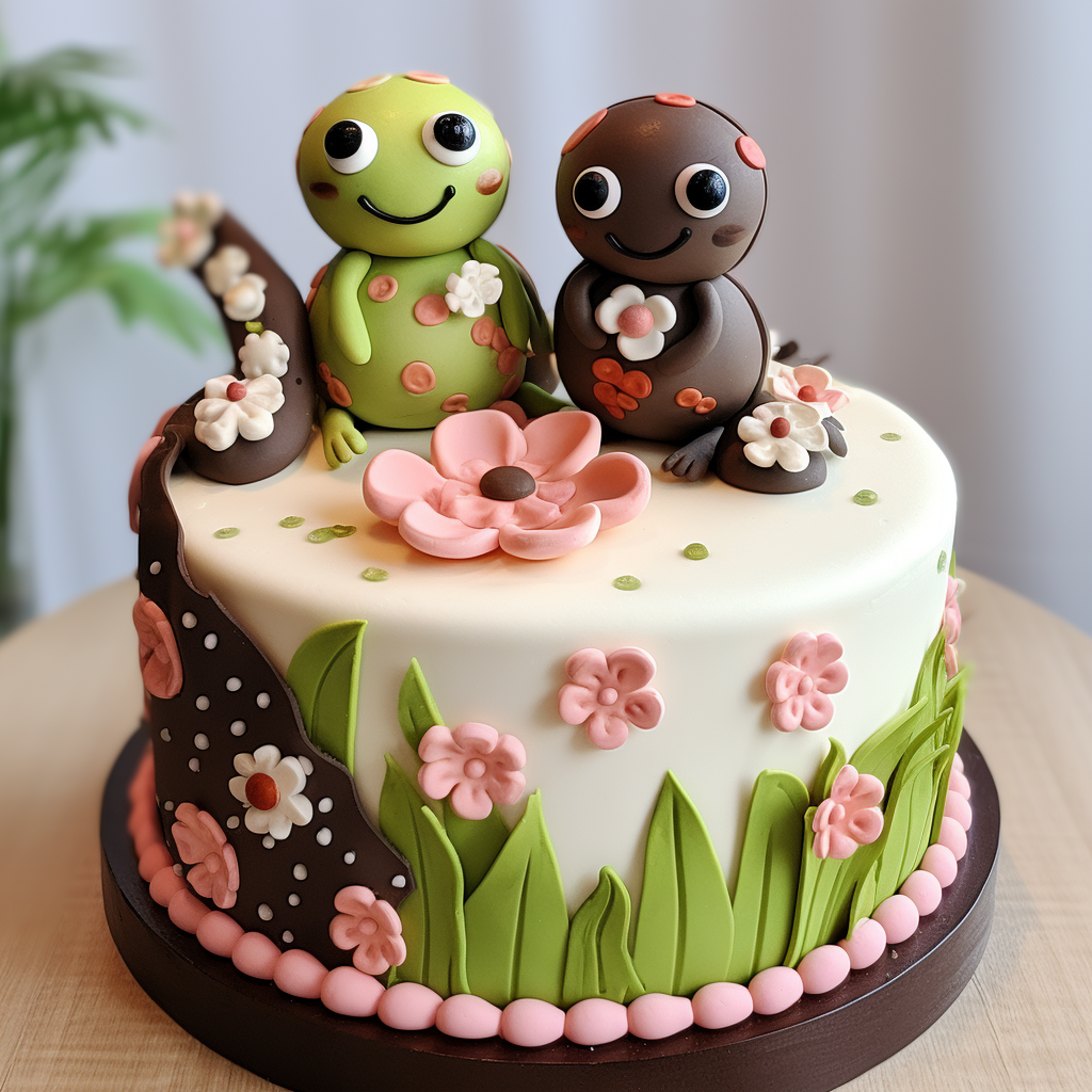 Cute lizards on birthday cake