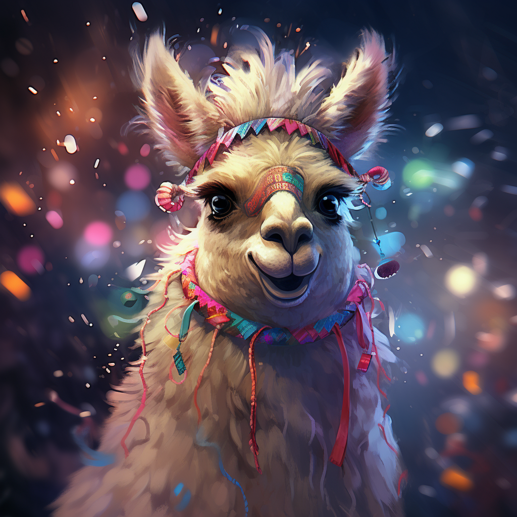 Cute llama celebrating New Year's Eve 2024