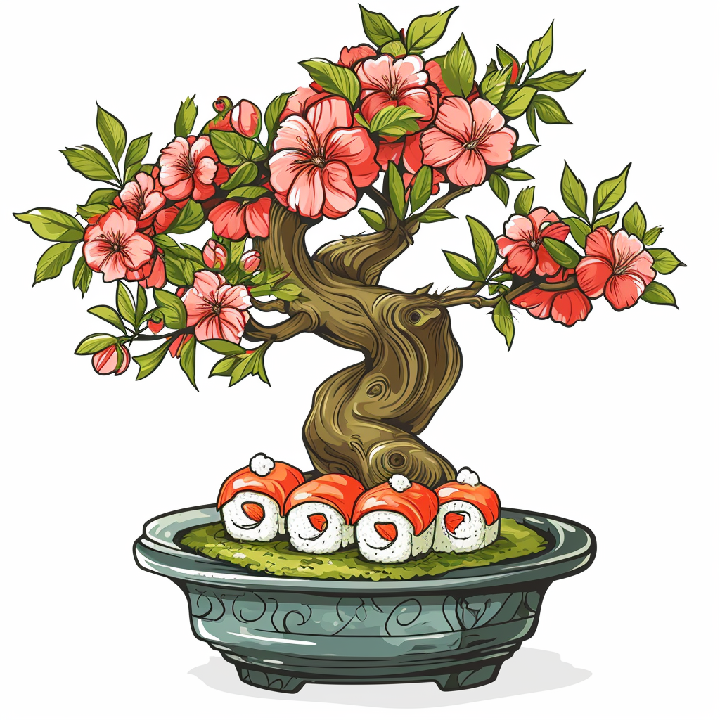 Adorable logo with sushi growing on a bonsai tree