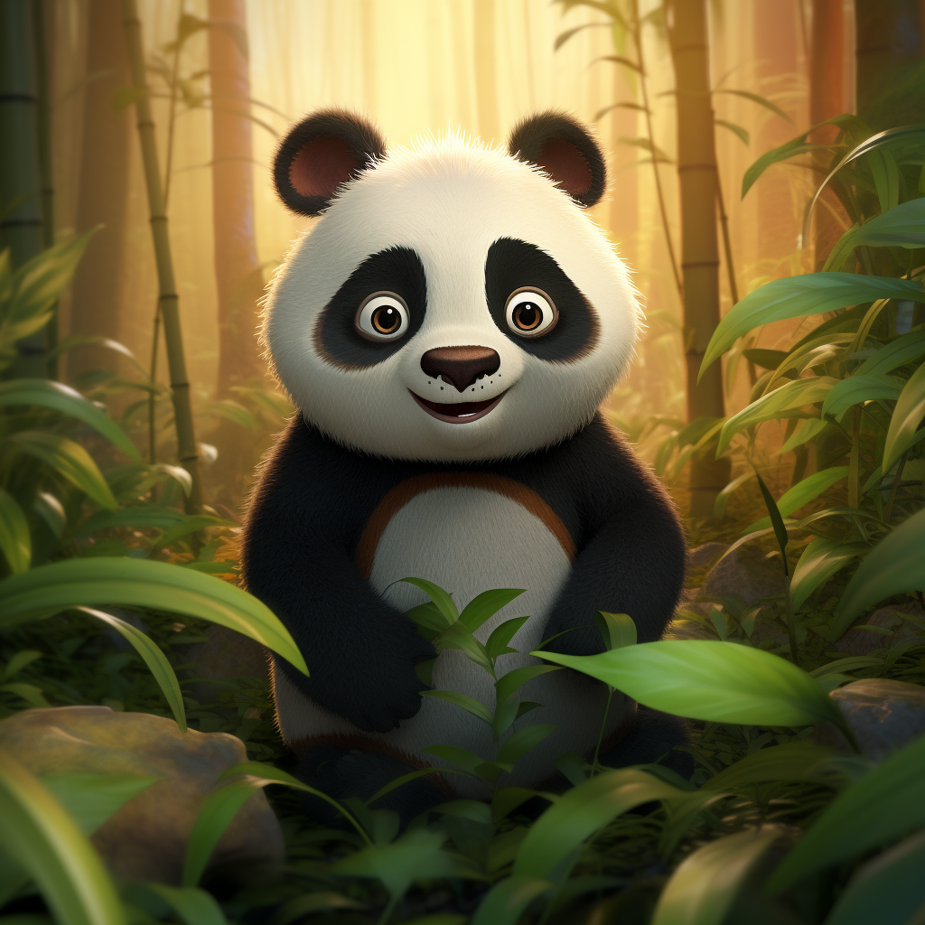 Cute male panda in lush jungle