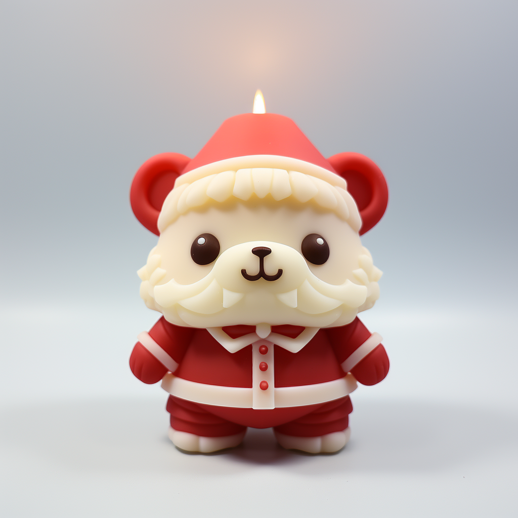 Cute teddy Santa candle in white