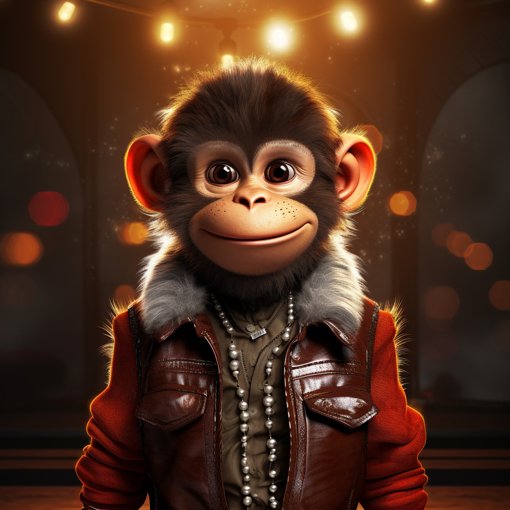 Portrait of a Young Monkey with Neon Lights