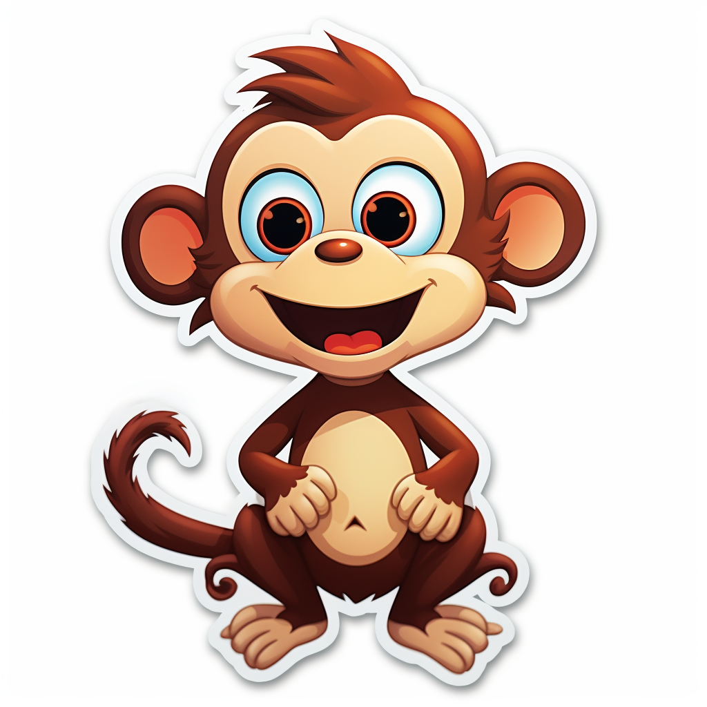 Cute monkey sticker on white background