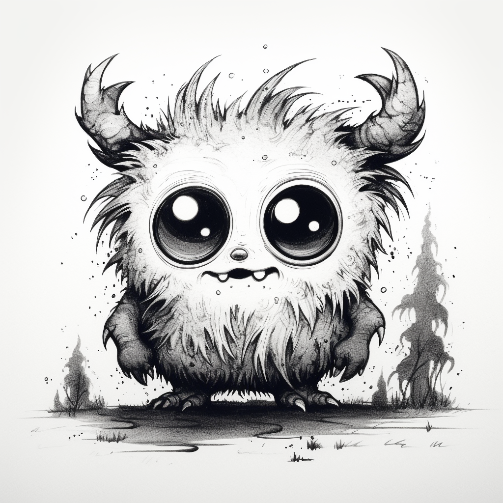 Cute monster drawn in Japanese ink style