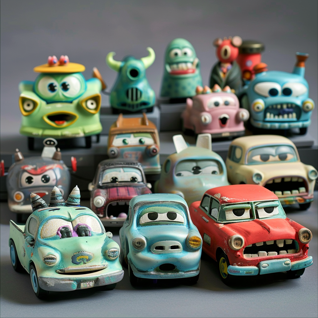 Assortment of cute monster toy cars