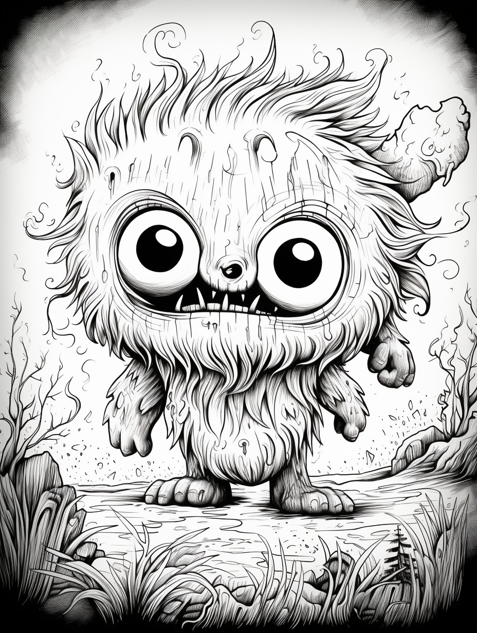 Little cute and creepy monsters for coloring pages