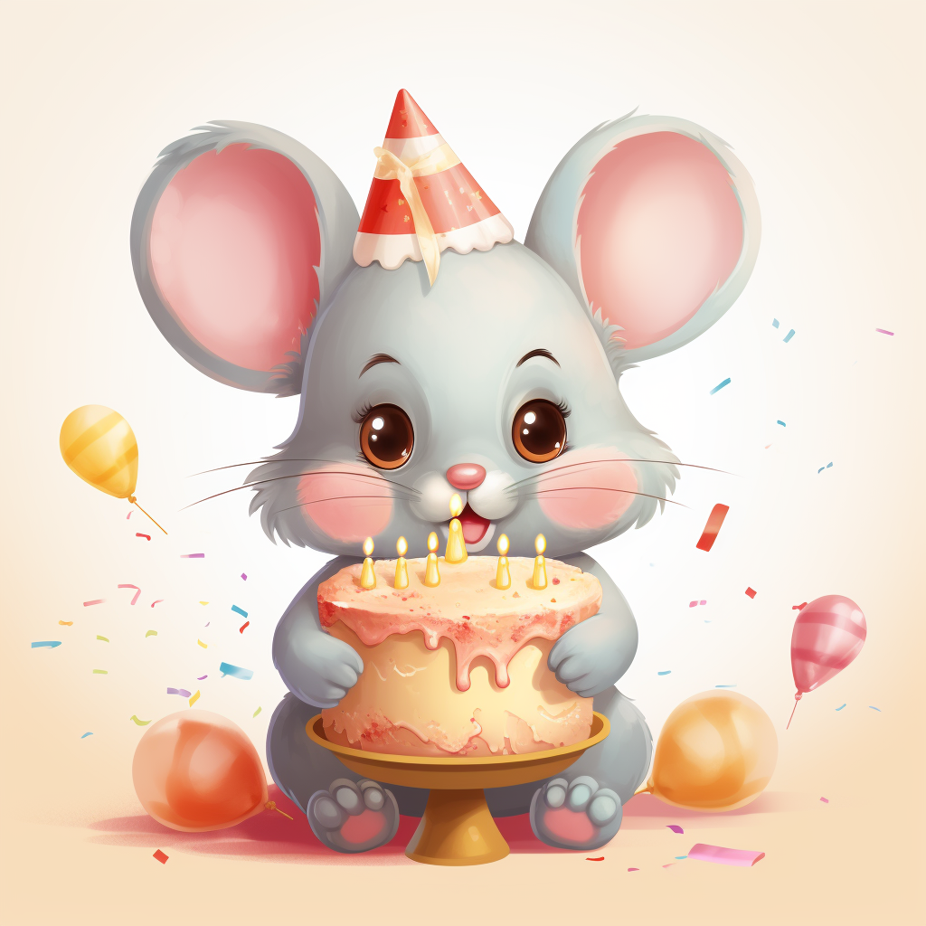 Cute mouse celebrating birthday with friends