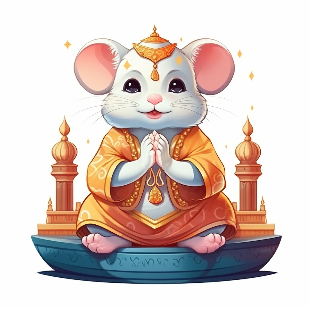 Cute chubby mouse in Indian ethnic wear on a throne