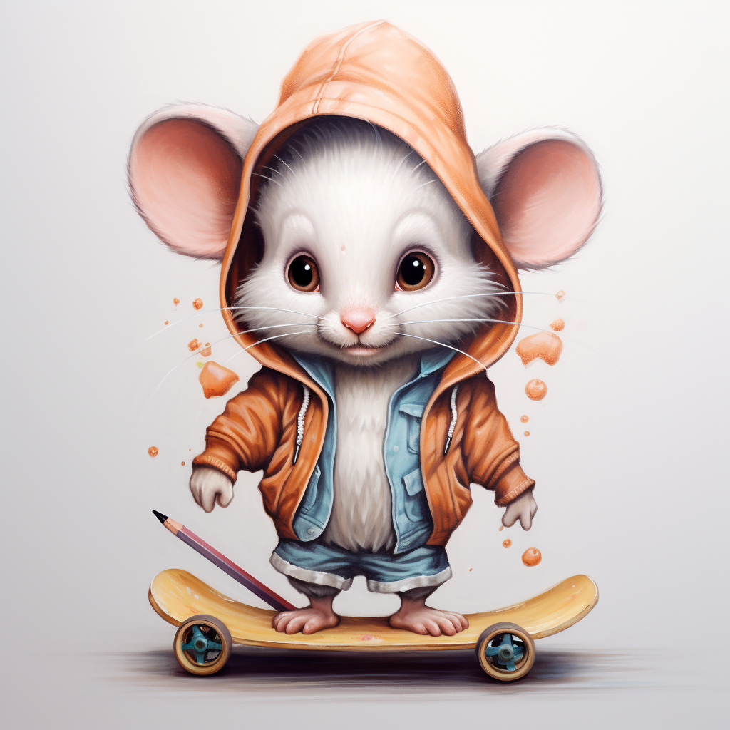 Cute mouse on skateboard with hoodie ears