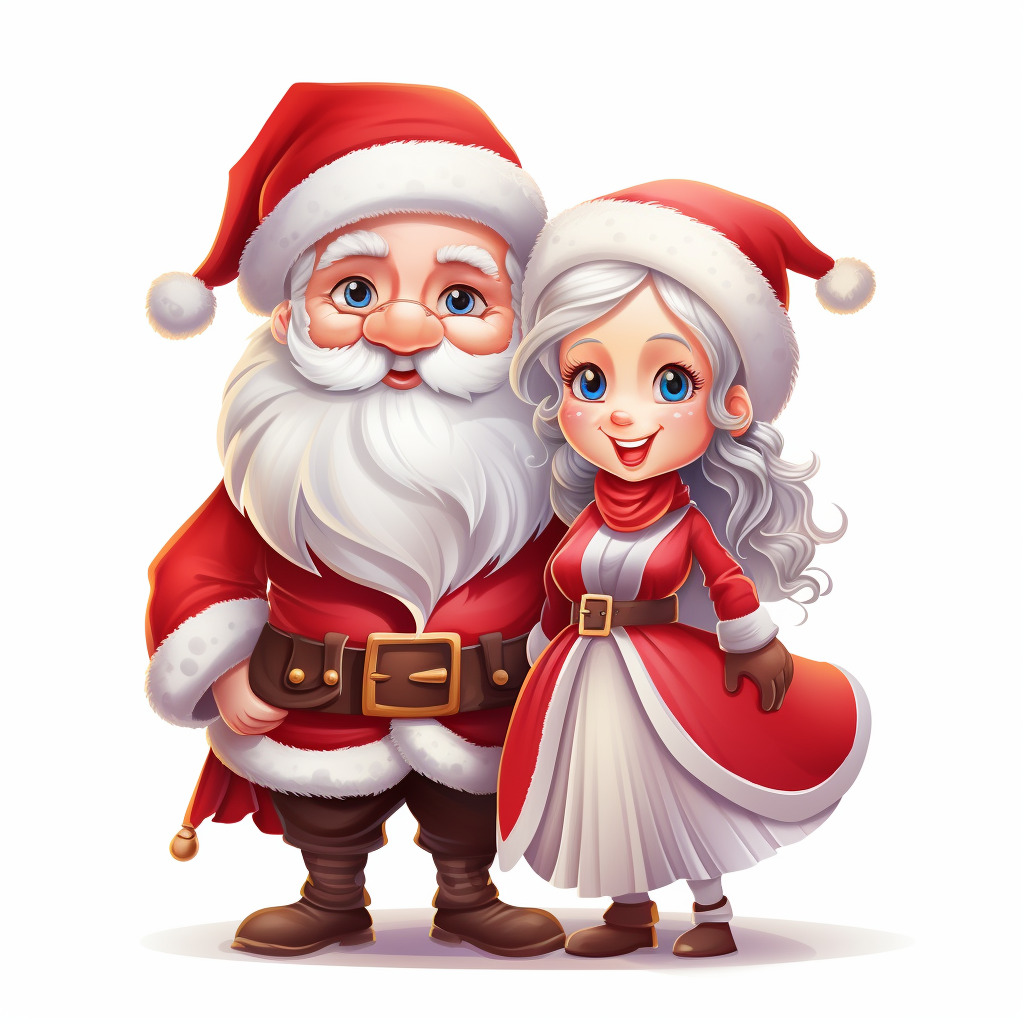 Cartoon-style Mr and Mrs Santa Claus