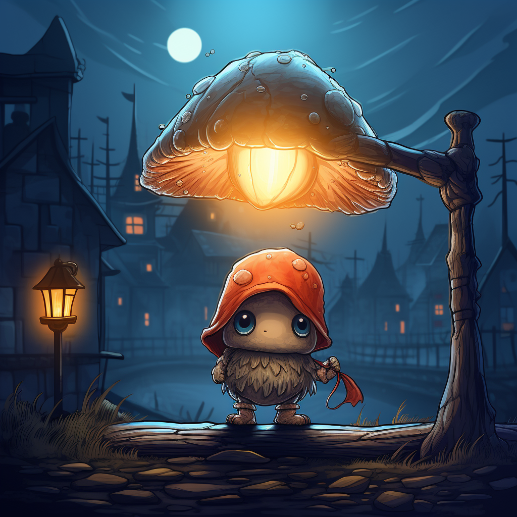 Illustration of a cute mushroom with a street lamp