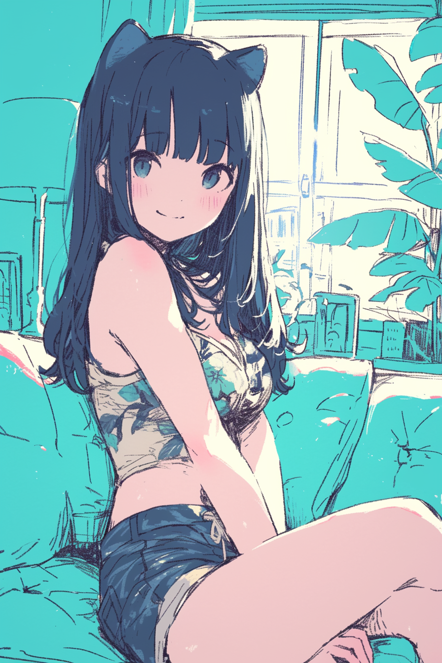 Cute Neko Woman on Sofa