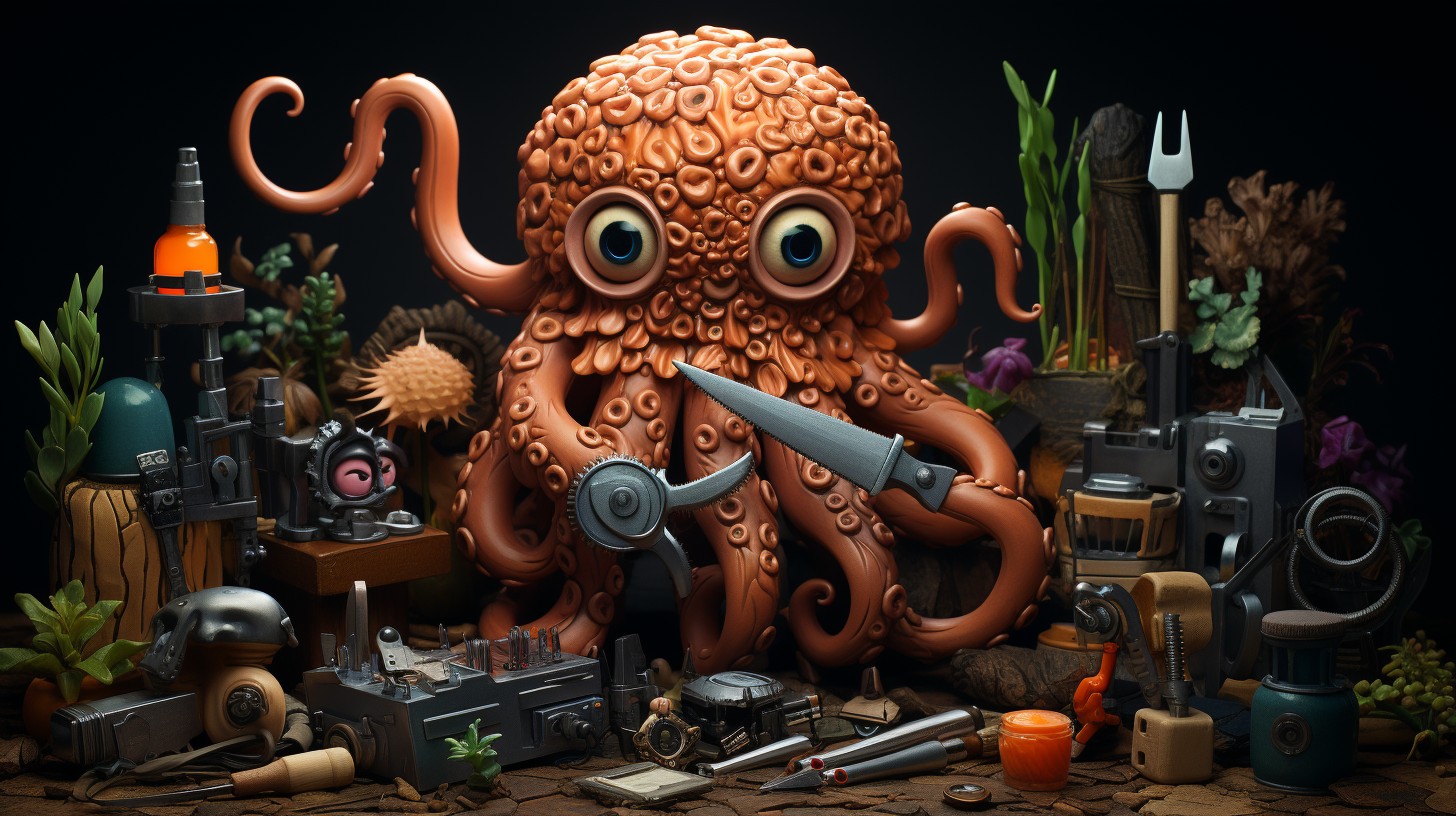 Cute octopus with hammer and tools