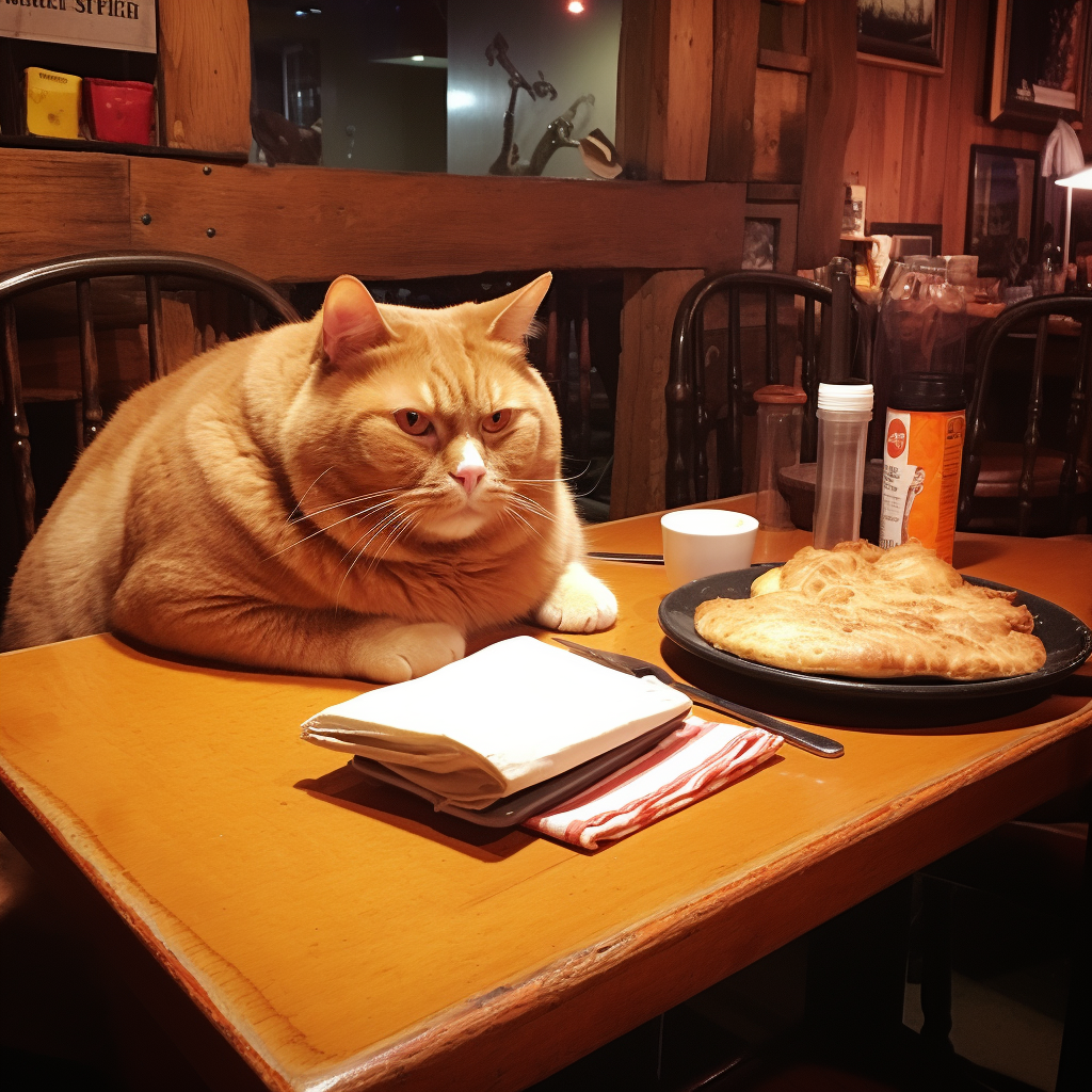 Cute Orange Cat at Texas Roadhouse with Steak