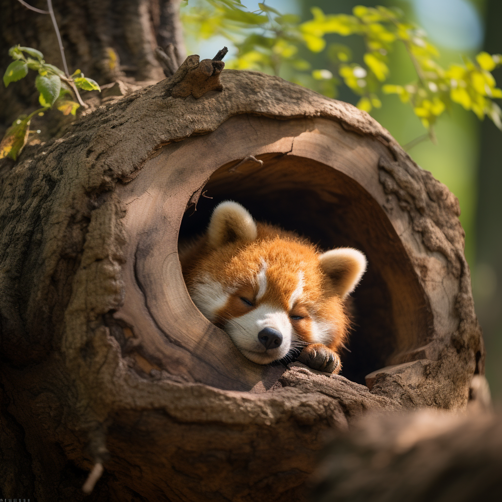 Sleeping Orange Chinese Bear in Forest