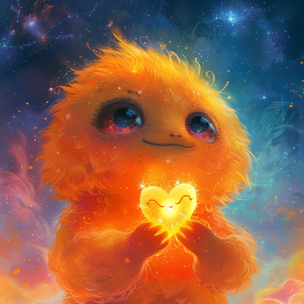 Orange creature spreading love vibes