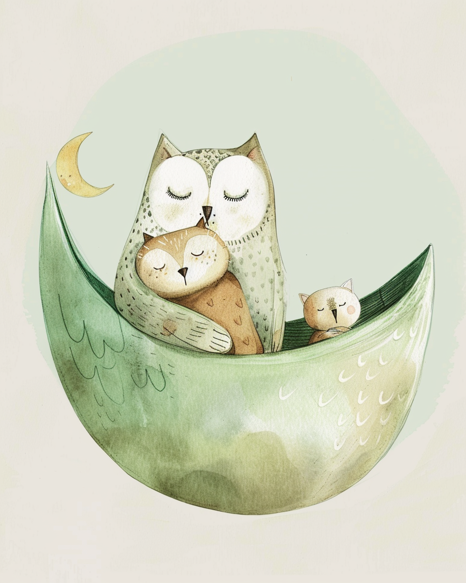 Cute Owl and Cat Hugging