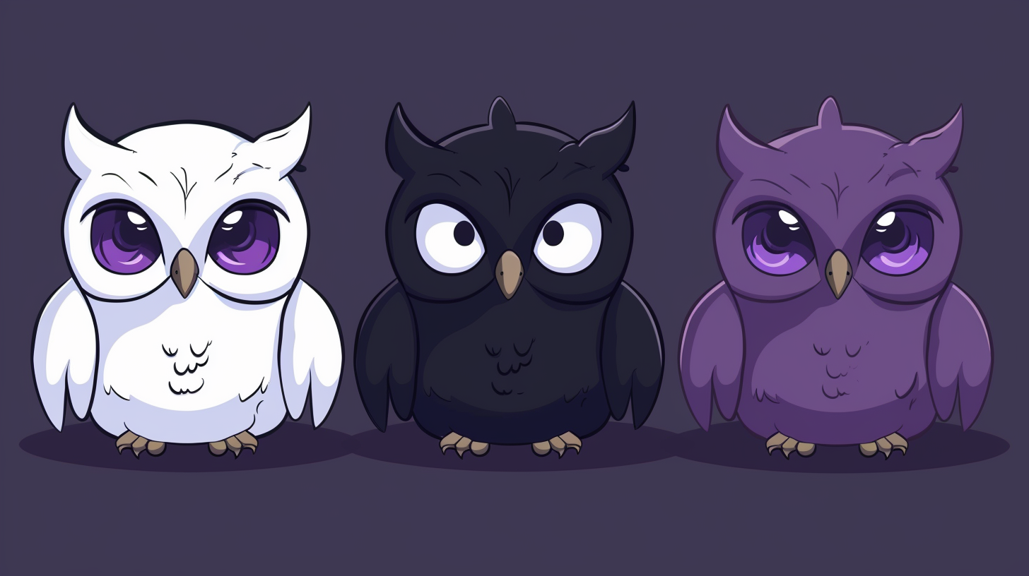 Cute Owl Hyakki Yako in White and Purple