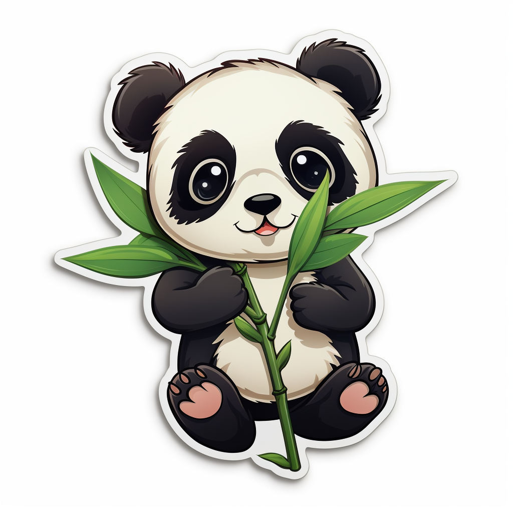 Adorable panda holding bamboo shoot