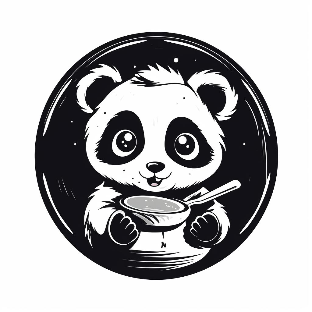 Simple black and white panda holding frying pan