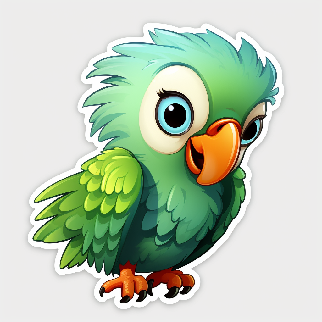 Cute parrot sticker on white background