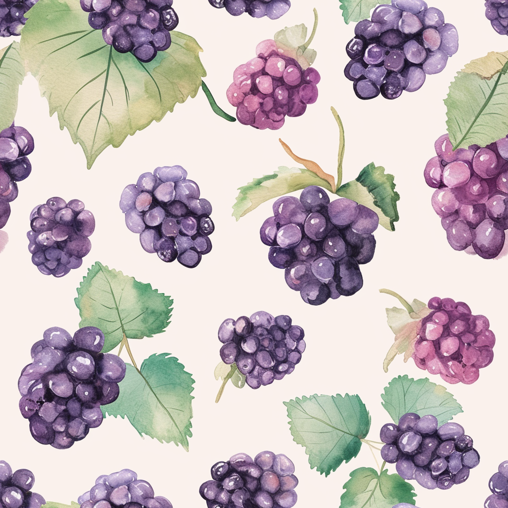 Cute pastel watercolor blackberries background pattern