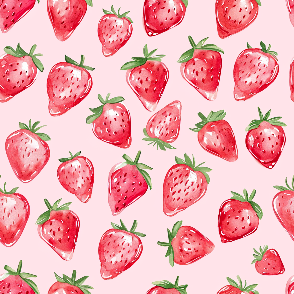 Cute pastel watercolor strawberries background pattern tile