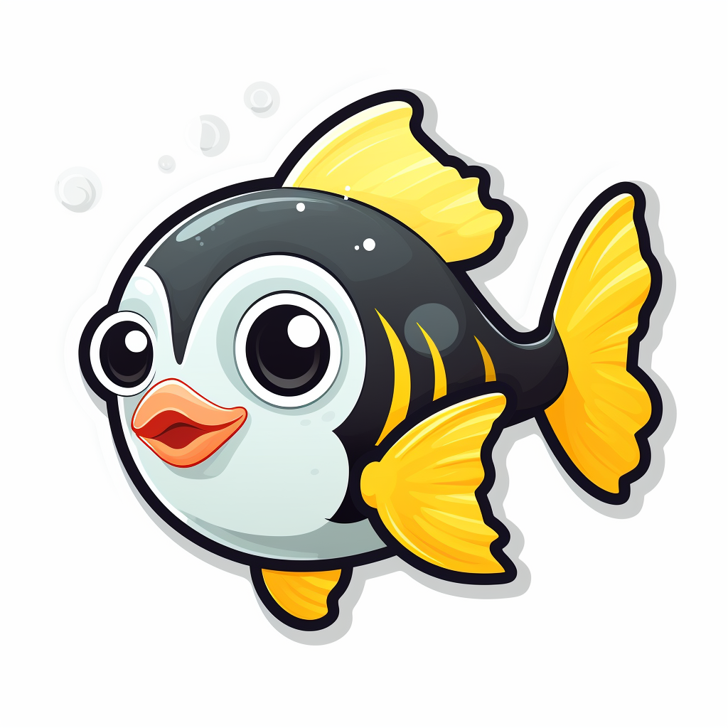 Playful and lovable penguin fish shoot sticker