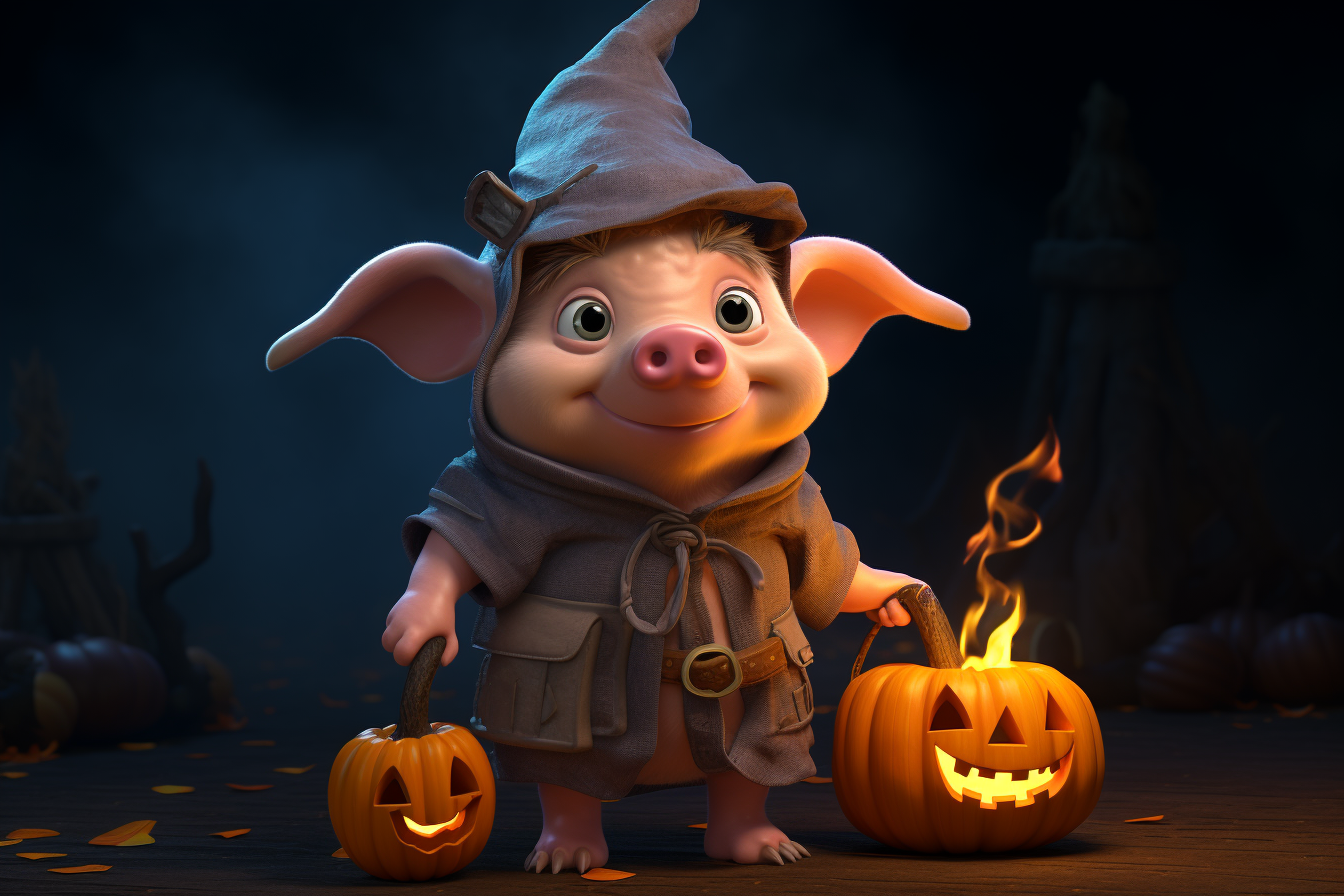 Adorable pig in Halloween costume