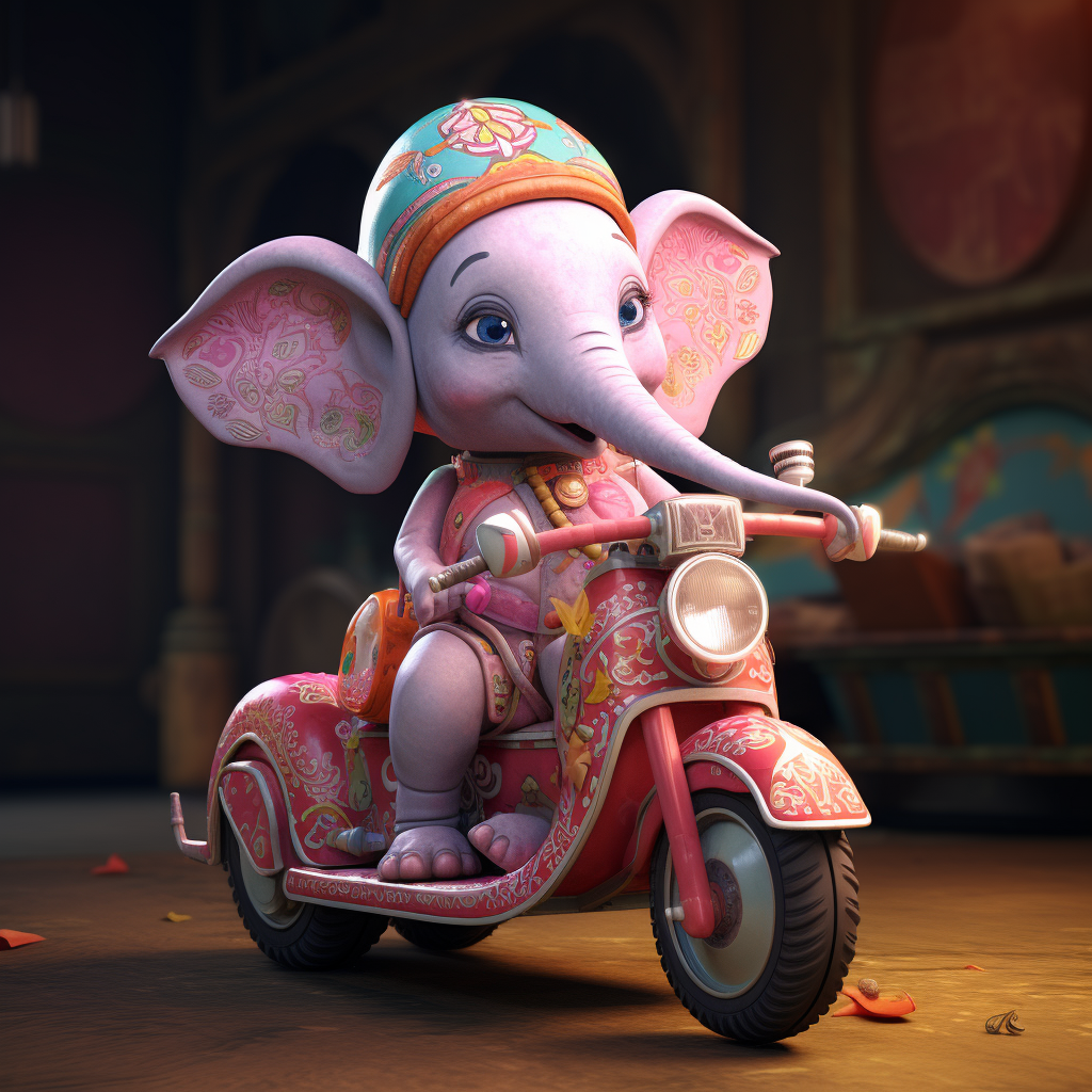 Cute pink elephant riding tricycle