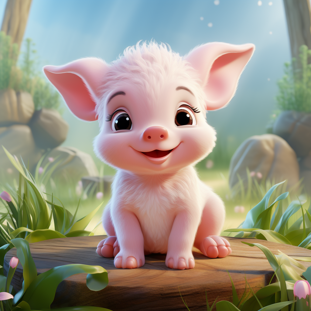 Adorable pink piglet in beautiful nature