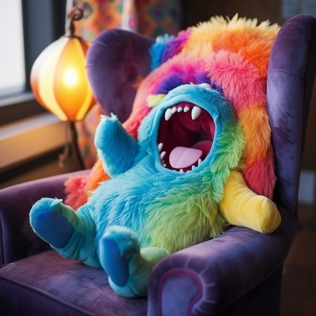 Cute plush creature sticking out tongue