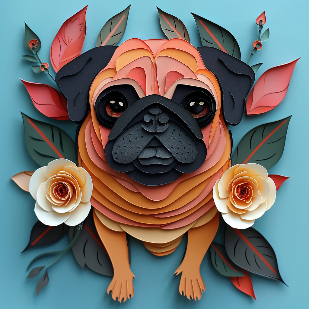 Cute pug in paper cut style